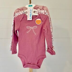 Carters Just One You 3PK Baby Girls Long Sleeve Bodysuits‎ Pink Floral Bows 3M